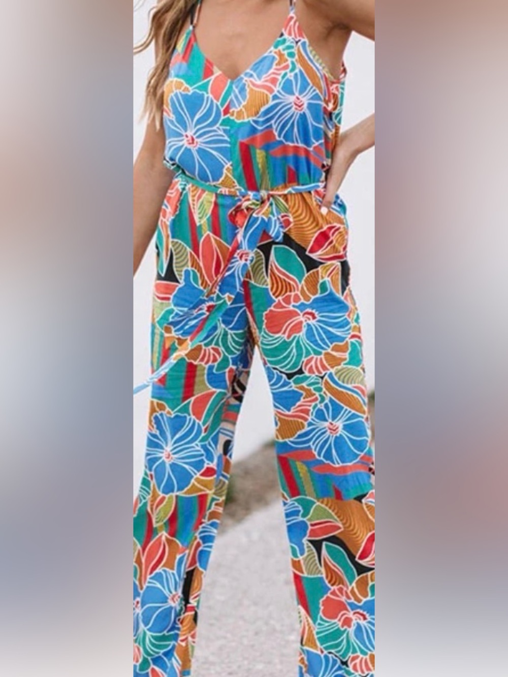 Aakaa Multicolor Floral Wide-Leg Jumpsuit